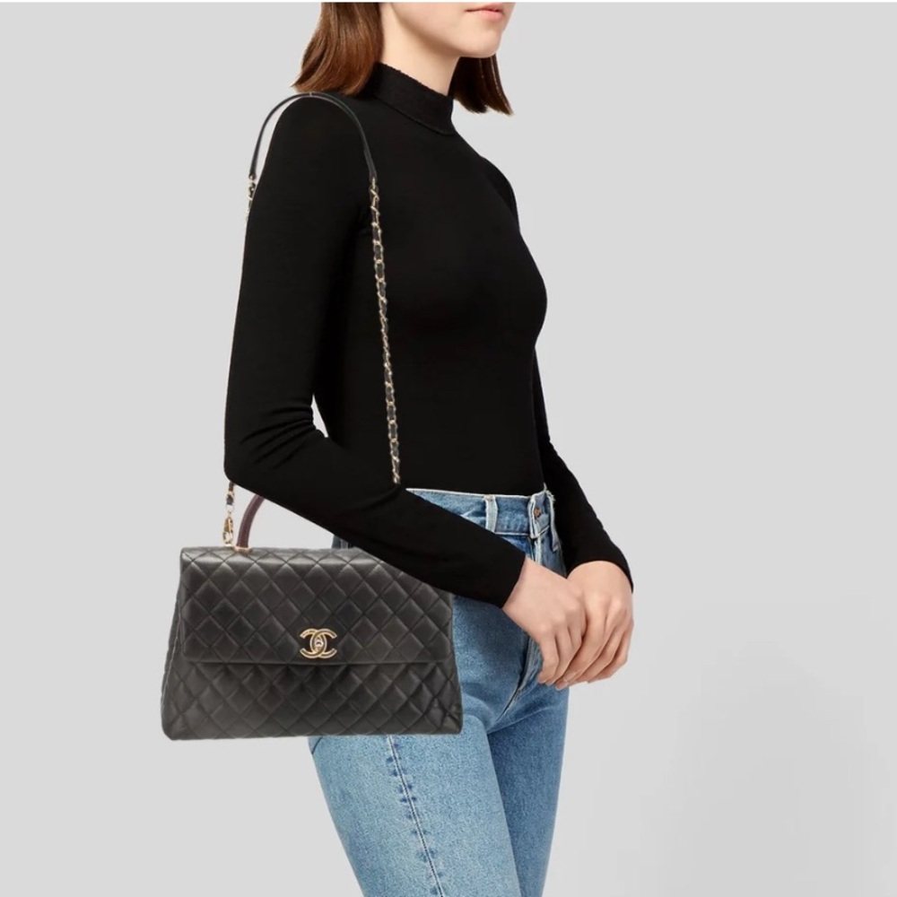 Chanel Top Handle Bag 2019 collection black caviar leather gold chain cc logo